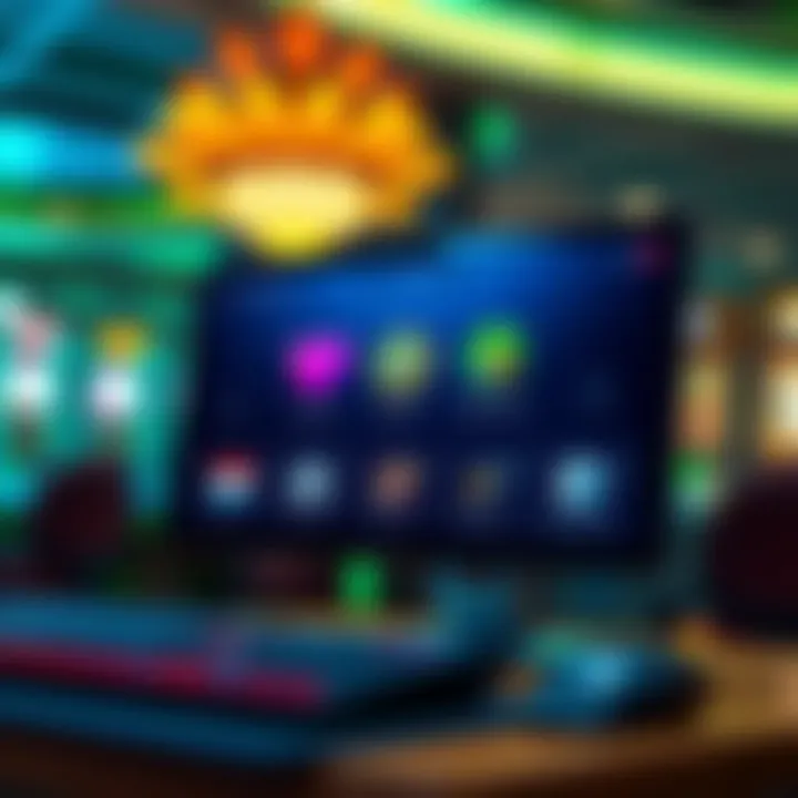 Secure Online Platform for Responsible Pokies Gaming Illustration of a computer screen showing secure online gaming platform with responsible gaming icons