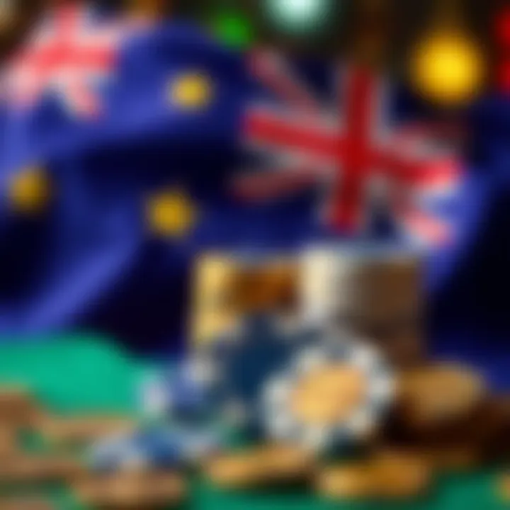 Illustration of Australian flag with casino chips and coins symbolizing online gaming bonuses