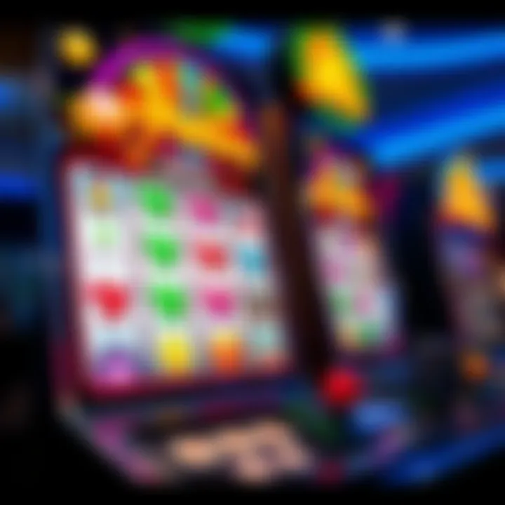 Colorful online pokies game interface with reels and various symbols