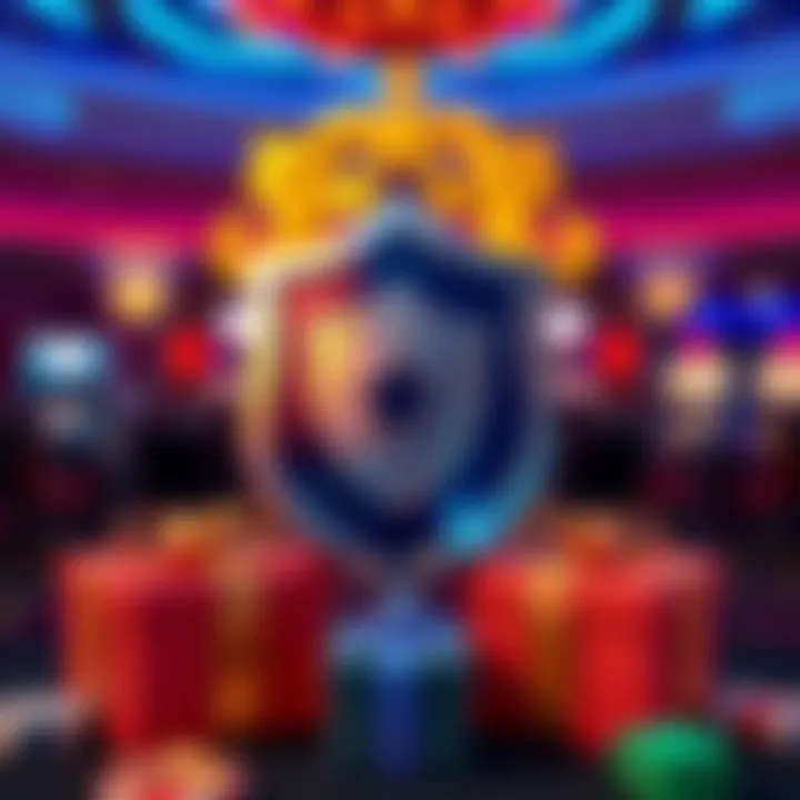 Secure digital transactions and bonus offers illustrated by a shield and gift boxes symbolizing player protection and rewards