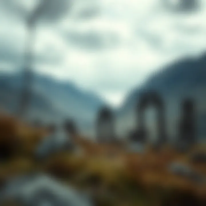 Rugged Scottish Highlands with ancient stone ruins under a dramatic sky