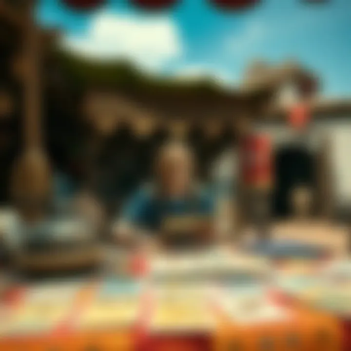 Fortune Teller at Village Stall in Breath of the Wild Fortune teller character sitting at a colorful stall with tarot cards spread out in the open air of a village in Breath of the Wild
