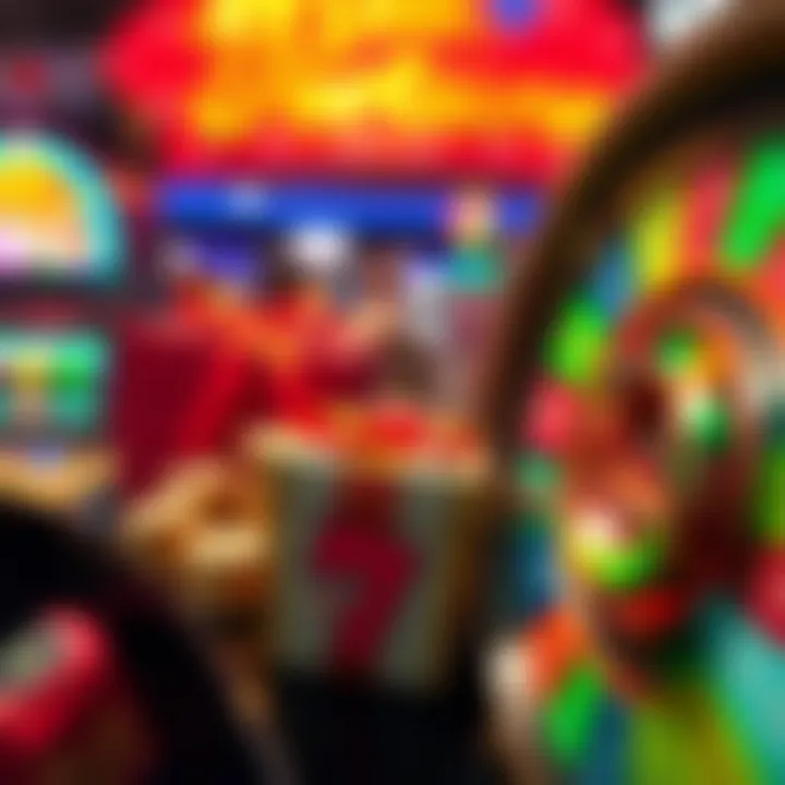 Colorful casino bonus icons including coins, gift boxes, and a spinning slot machine wheel