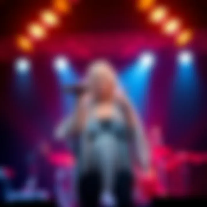 Kim Wilde performing on stage with vibrant lighting