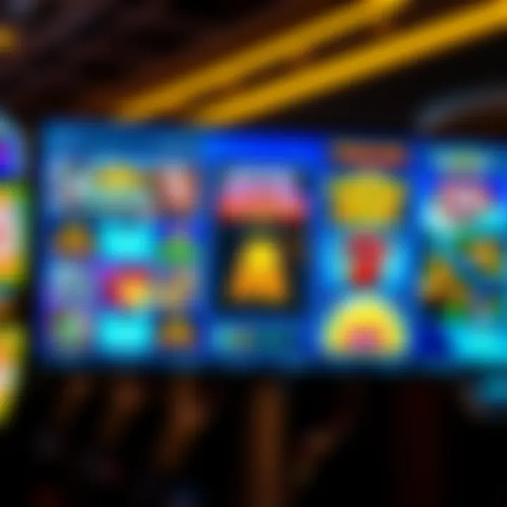 A digital interface displaying various online gambling games with bright icons and dynamic visuals