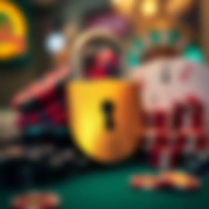 Safe and responsible online gambling concept with secure lock and casino elements