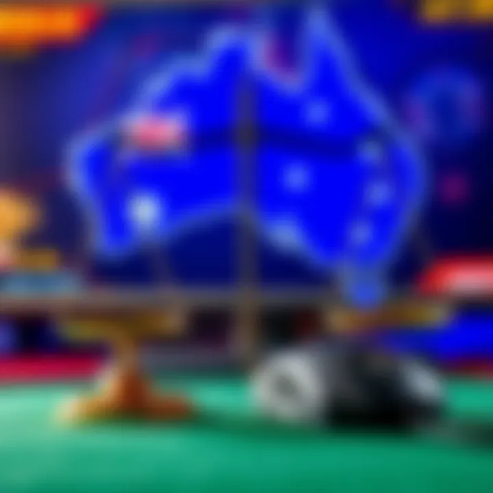 Legal Considerations for Online Pokies in Australia Illustration of legal scales balanced with a computer mouse and Australian map in the background