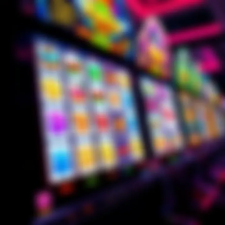 Colorful online slot machine displaying various symbols and payout lines