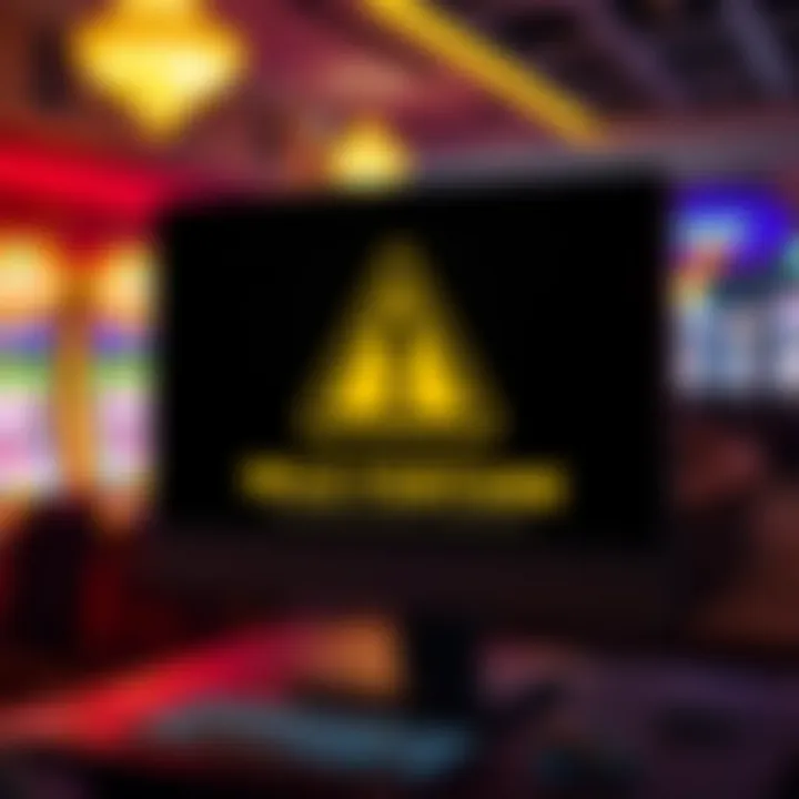 Illustration of a computer screen displaying a warning symbol over a digital casino interface indicating potential cheating risks