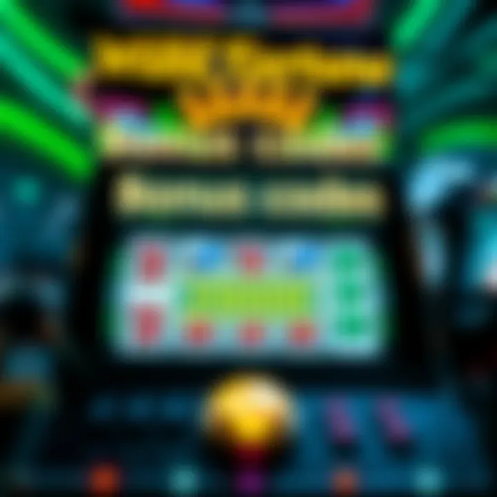 Visual Representation of Bonus Codes and Their Benefits in Wild Fortune Graphic showing a digital casino slot machine with symbols and bonus code highlighted