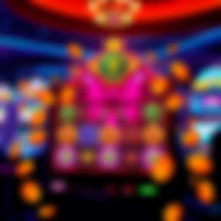 Illustration showing a casino slot machine surrounded by glowing free spins icons