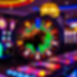 Wild Buffalo Fortune Wheel in Action at the Casino Fortune wheel adorned with wild buffalo symbols and vibrant colors spinning during a casino game