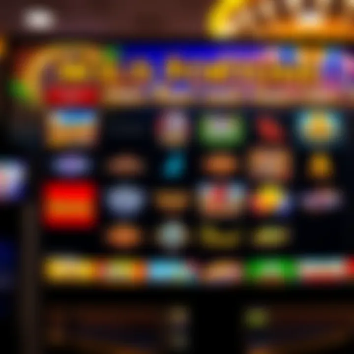 Colorful online casino interface displaying various slot games and user account options