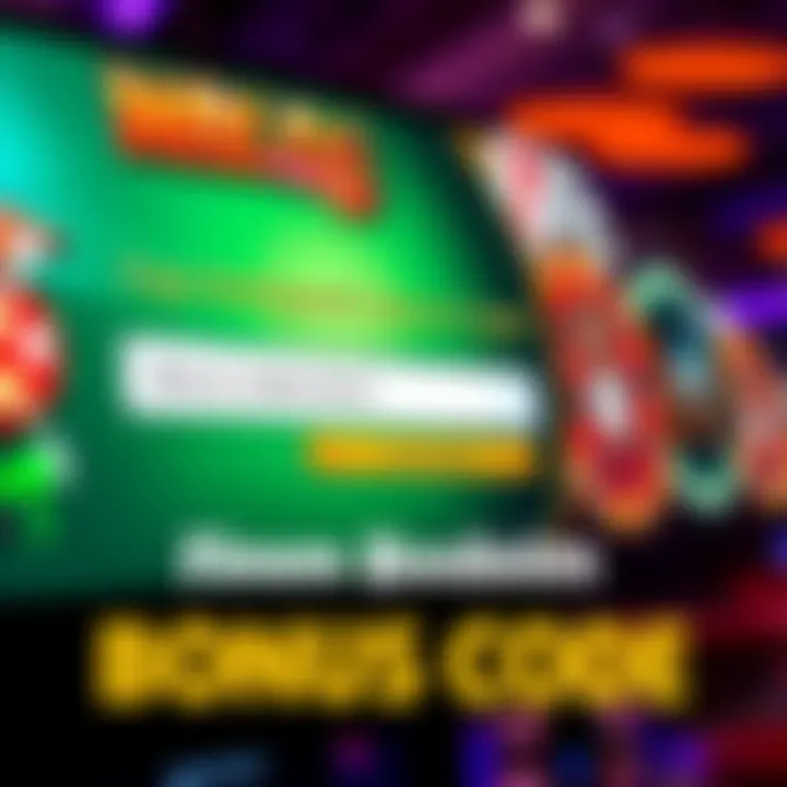 Digital interface showing bonus code entry and promotional terms on a gaming platform