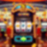 Graphic representation of a spinning casino slot machine with coins and bonus symbols
