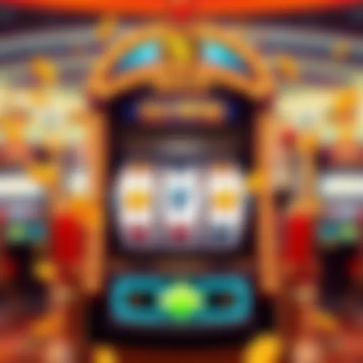 Graphic representation of a spinning casino slot machine with coins and bonus symbols