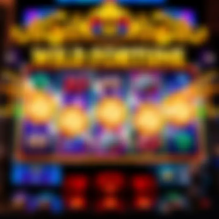 Illustration of a slot machine screen showing the Wild Fortune bonus feature activating with sparkling wild symbols