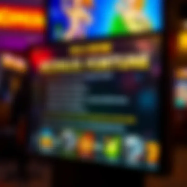 Overview of bonus rules and terms displayed on a digital screen with gaming icons