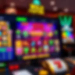 Colorful online casino interface displaying various slot games and betting options