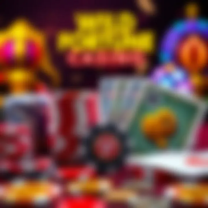 Bright casino chips and cards with bonus icons and promotional elements