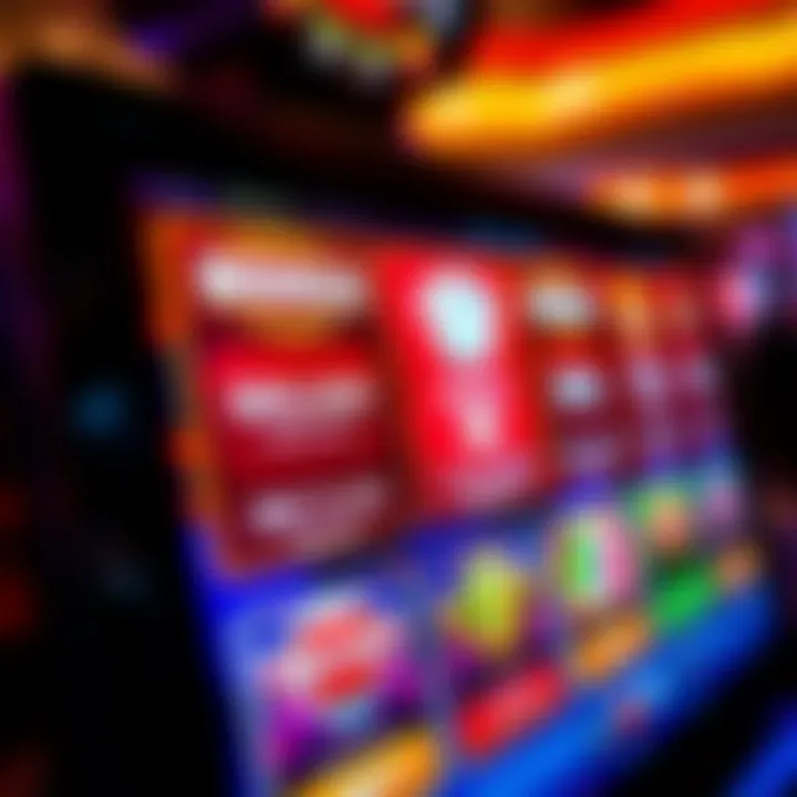 Digital interface showing various casino bonus options and redemption buttons on a vibrant screen