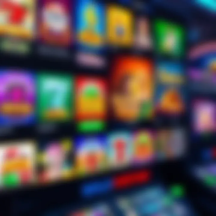 Colorful online casino game icons displayed on a digital screen