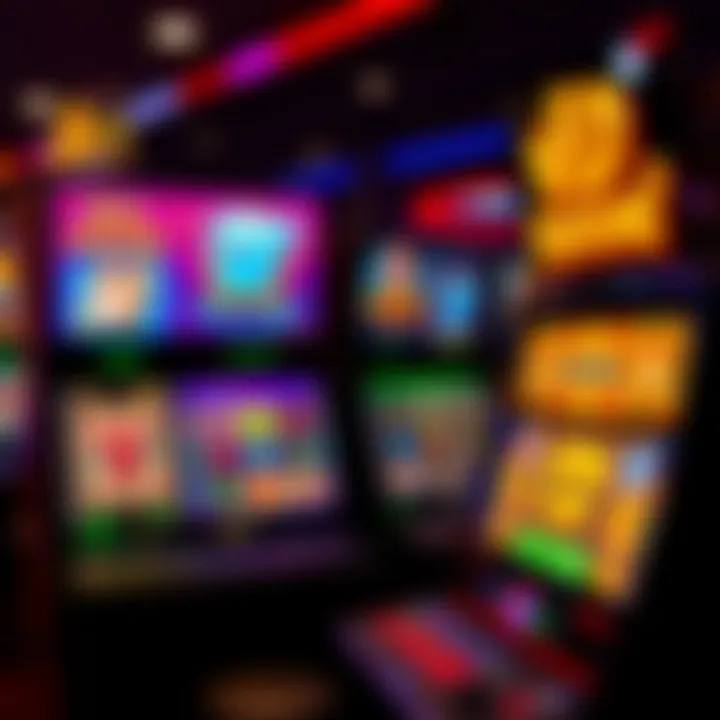 Colorful casino game interface with diverse slot machine options visible on screen