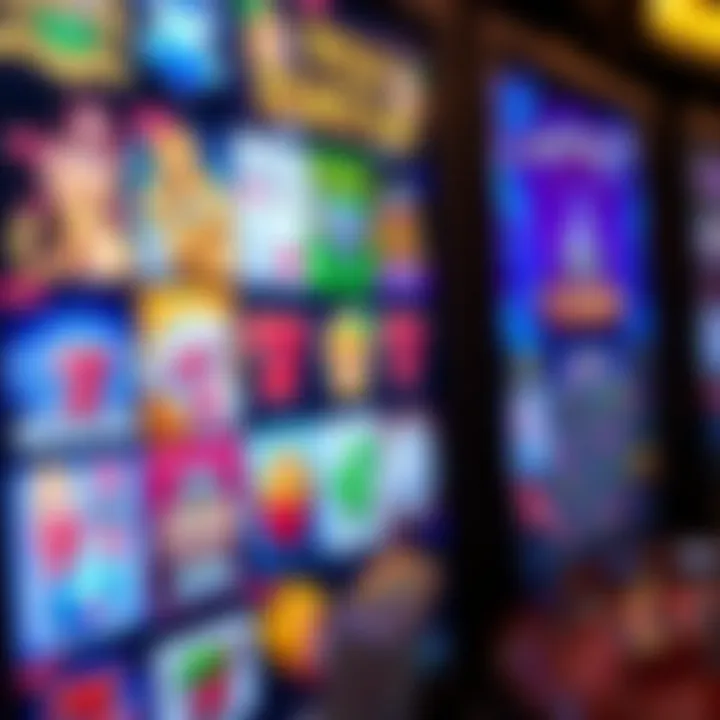 A diverse collection of casino game icons including slots, poker, and roulette on a digital screen