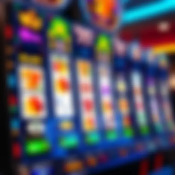 Colorful slot machine reels displaying various symbols and jackpots