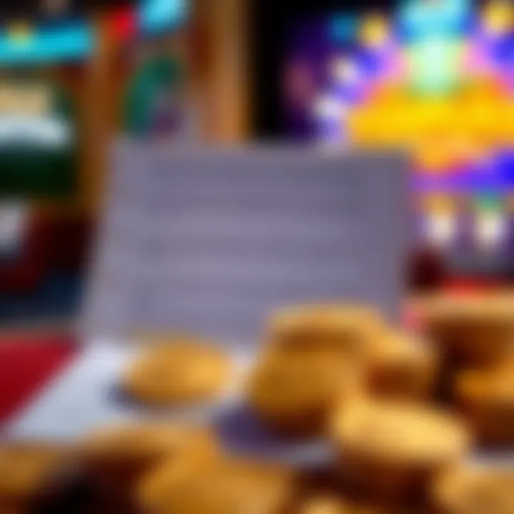 Graphic depicting wagering terms and conditions with a checklist and casino tokens