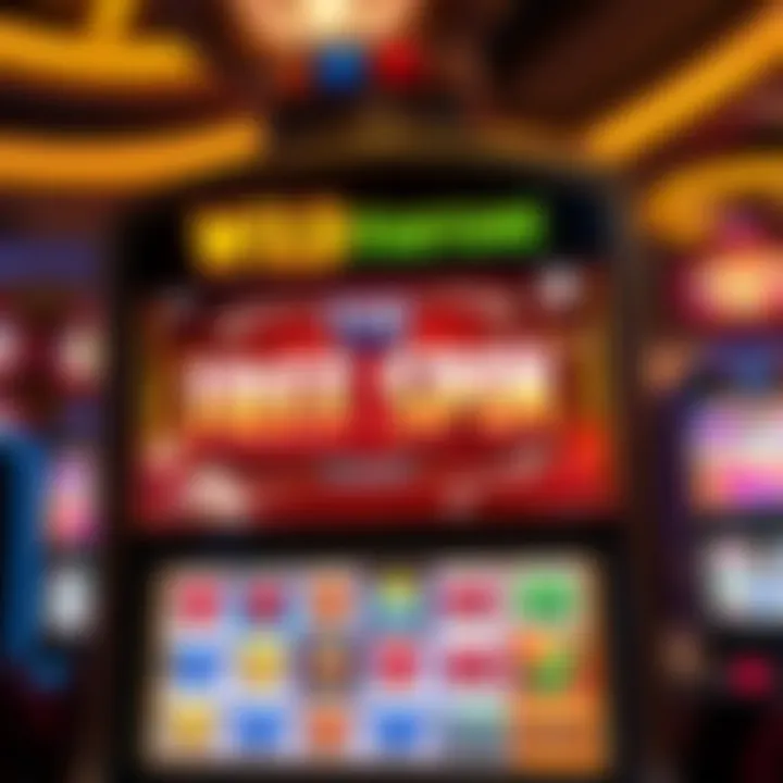 A glowing slot machine screen displaying free spin rewards in a casino setting