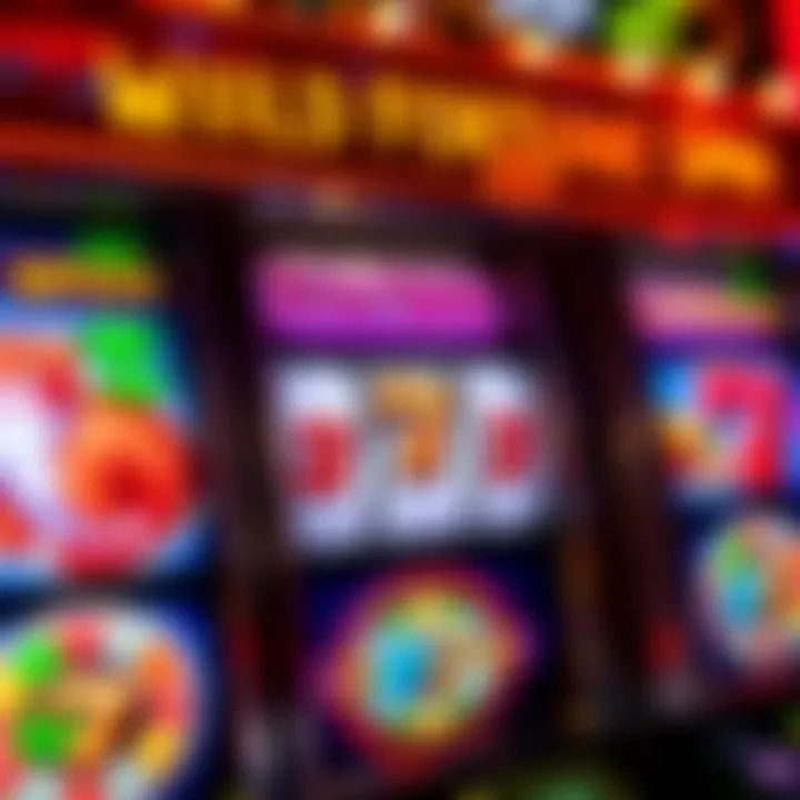 Colorful slot machine reels depicting various symbols with glowing lights