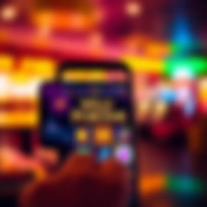Wild Fortune Mobile Casino App Interface Mobile phone displaying Wild Fortune casino app with colorful slot games on screen