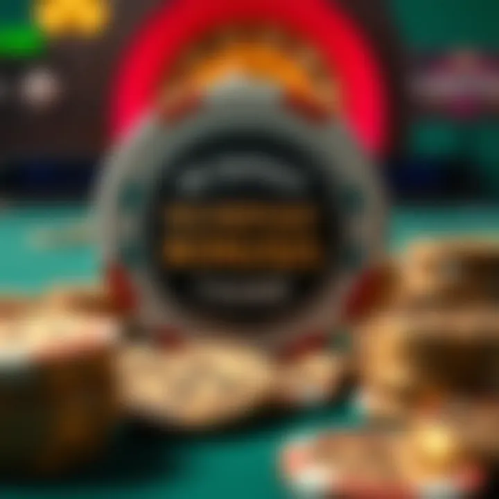 Graphic illustrating the concept of no deposit casino bonuses with coins and a casino chip