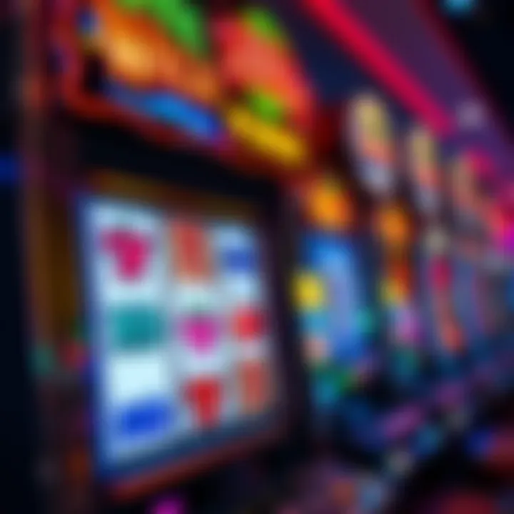 Colorful slot machine with vibrant jackpot symbols glowing