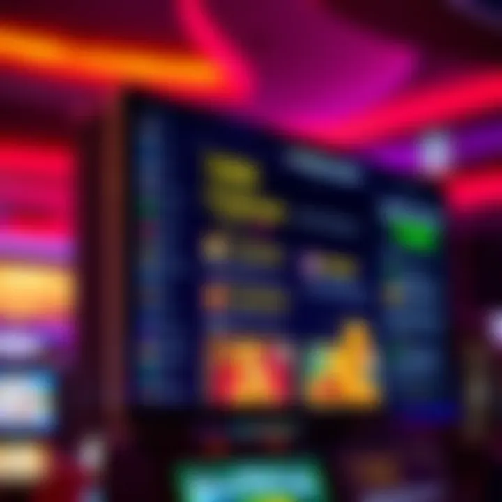 Digital display showing casino bonus offers and wagering terms on a vibrant background