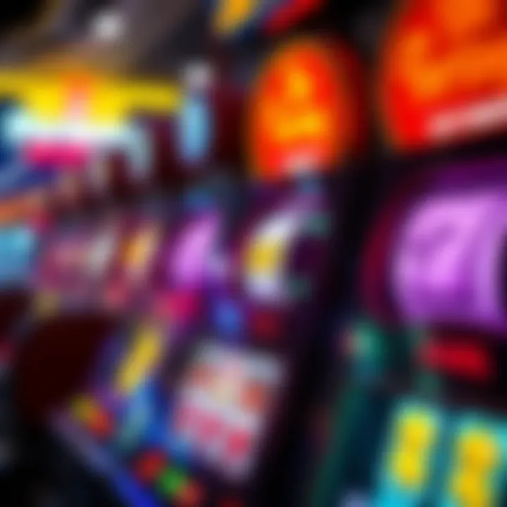 Colorful online slot machine reels displaying various symbols with bright lights