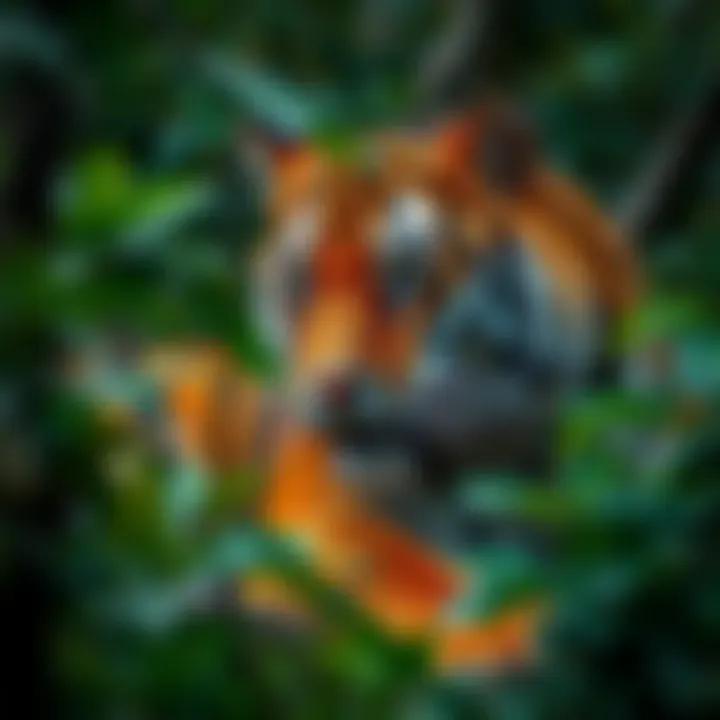 A Wild Fortune Tiger resting amidst dense green foliage in its natural forest habitat