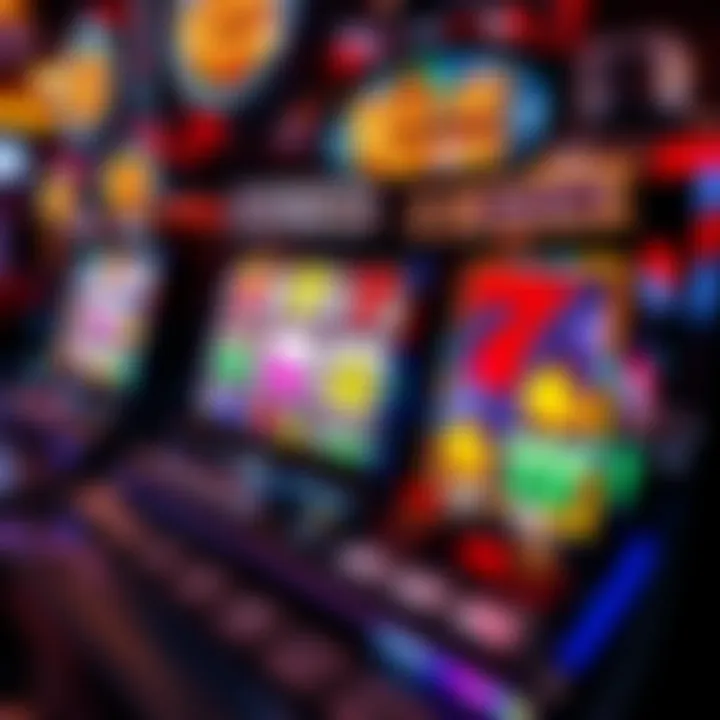 Colorful slot machine reels displaying various symbols in an engaging casino environment