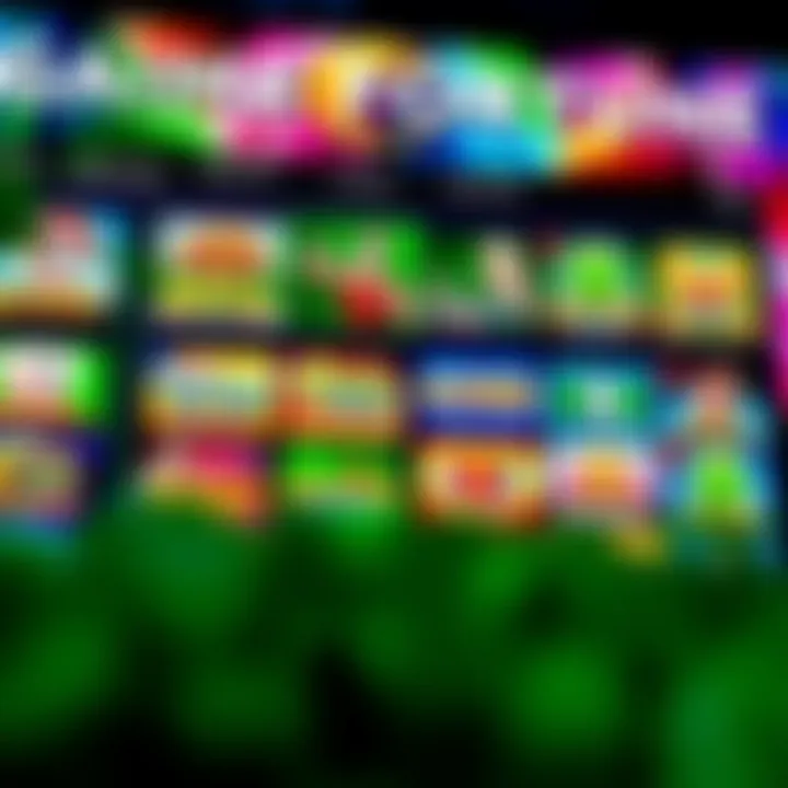 Colorful online casino interface displaying a variety of game options including slots and card games
