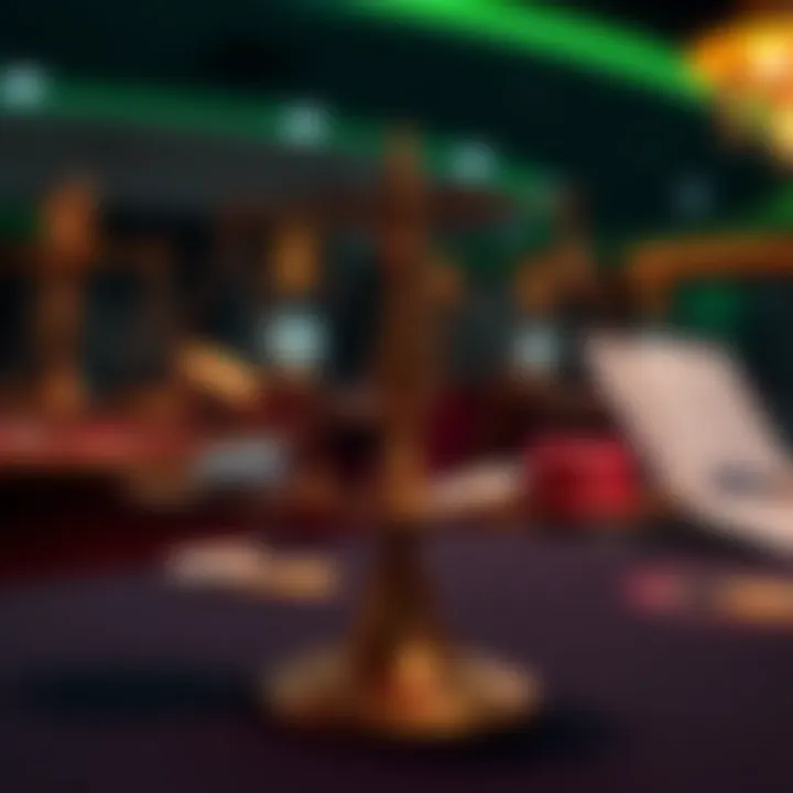 Conceptual illustration of legal scales balancing casino tokens against regulatory documents
