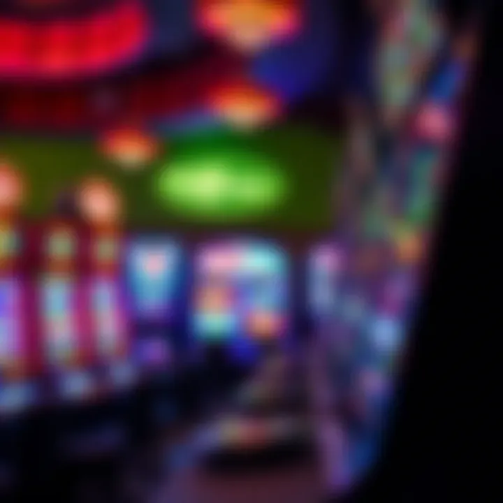 Colorful casino slot machines with vibrant lights and spinning reels