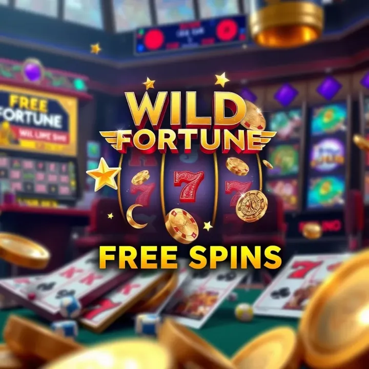 Wild Fortune No Deposit Free Spins Promotion Visual Digital representation of free spins promotion with sparkling effects and casino elements