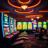 Colorful digital slot machines and poker cards on an online casino interface