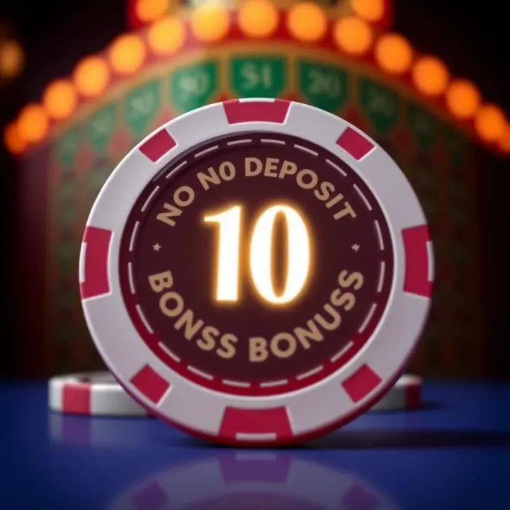 Illustration of a casino chip with a glowing bonus symbol representing the no deposit bonus offer