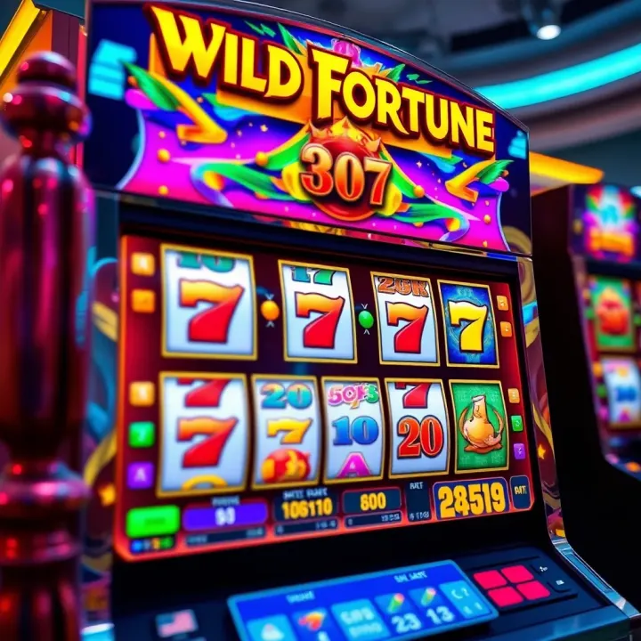 Wild Fortune Casino Slot Machine with Vibrant Symbols Colorful casino slot machine displaying vibrant symbols and a winning combination